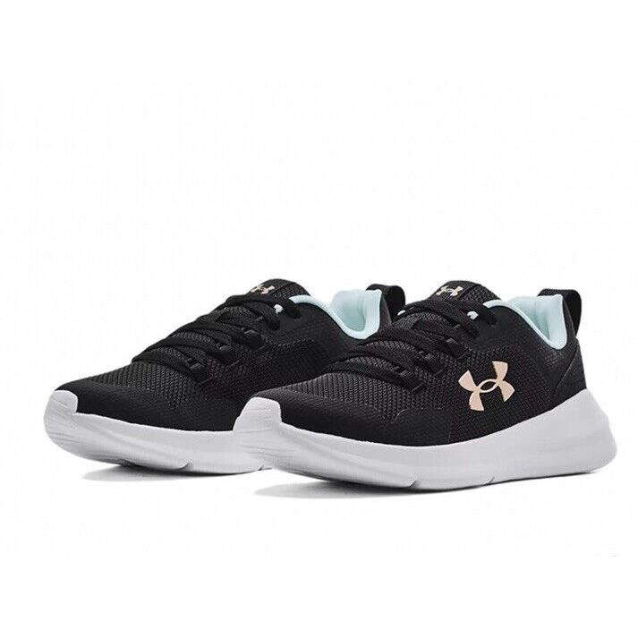 Women UA Under Armour Essential Shoes Black/gold White 3022955-004 Size 9.5 - Black/Gold White