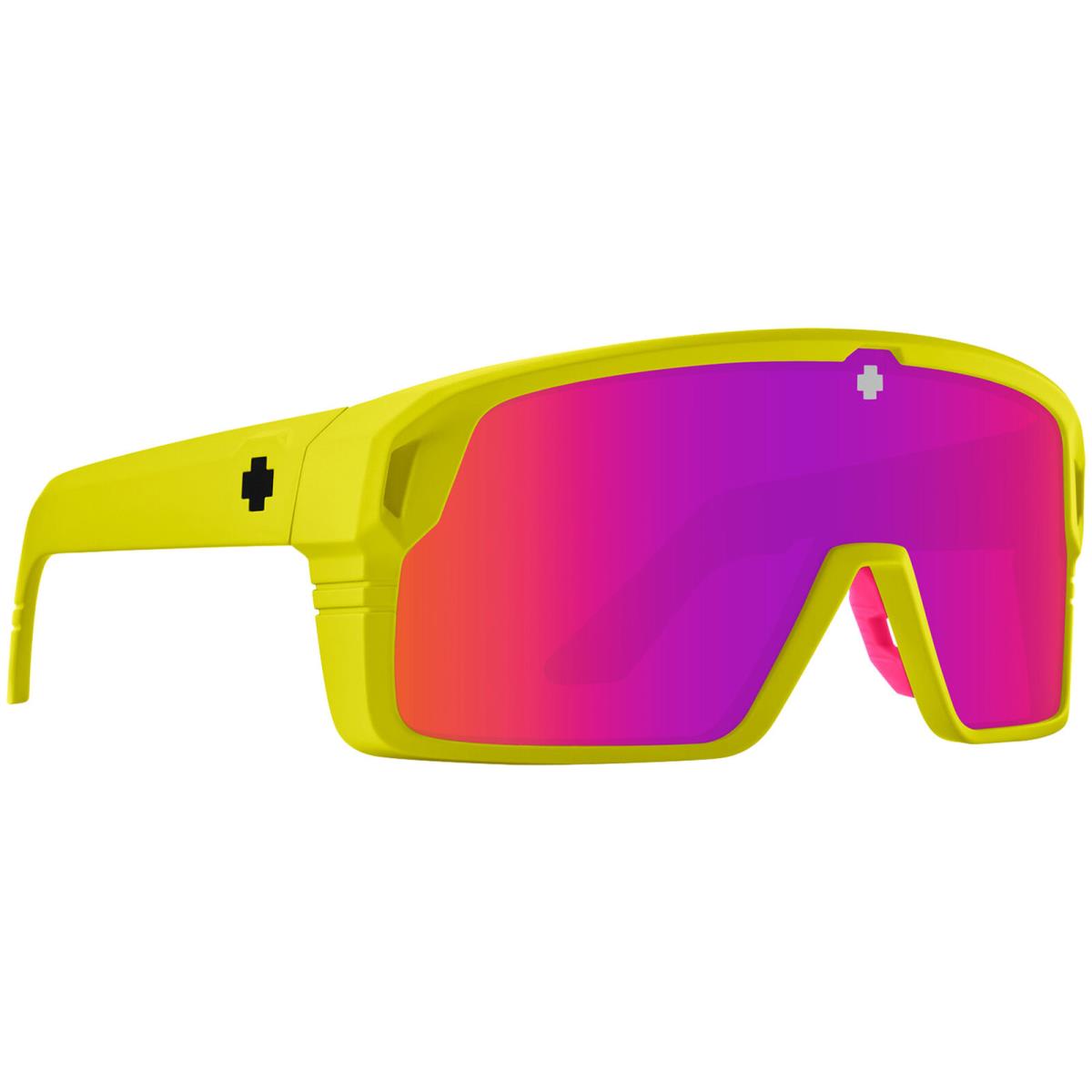 Spy Optics Monolith Sport Shield Sunglasses w/ Locking Hinges - Made in Taiwan Mt Neon Yellow/Gray-Green & Pink Spectra (152)