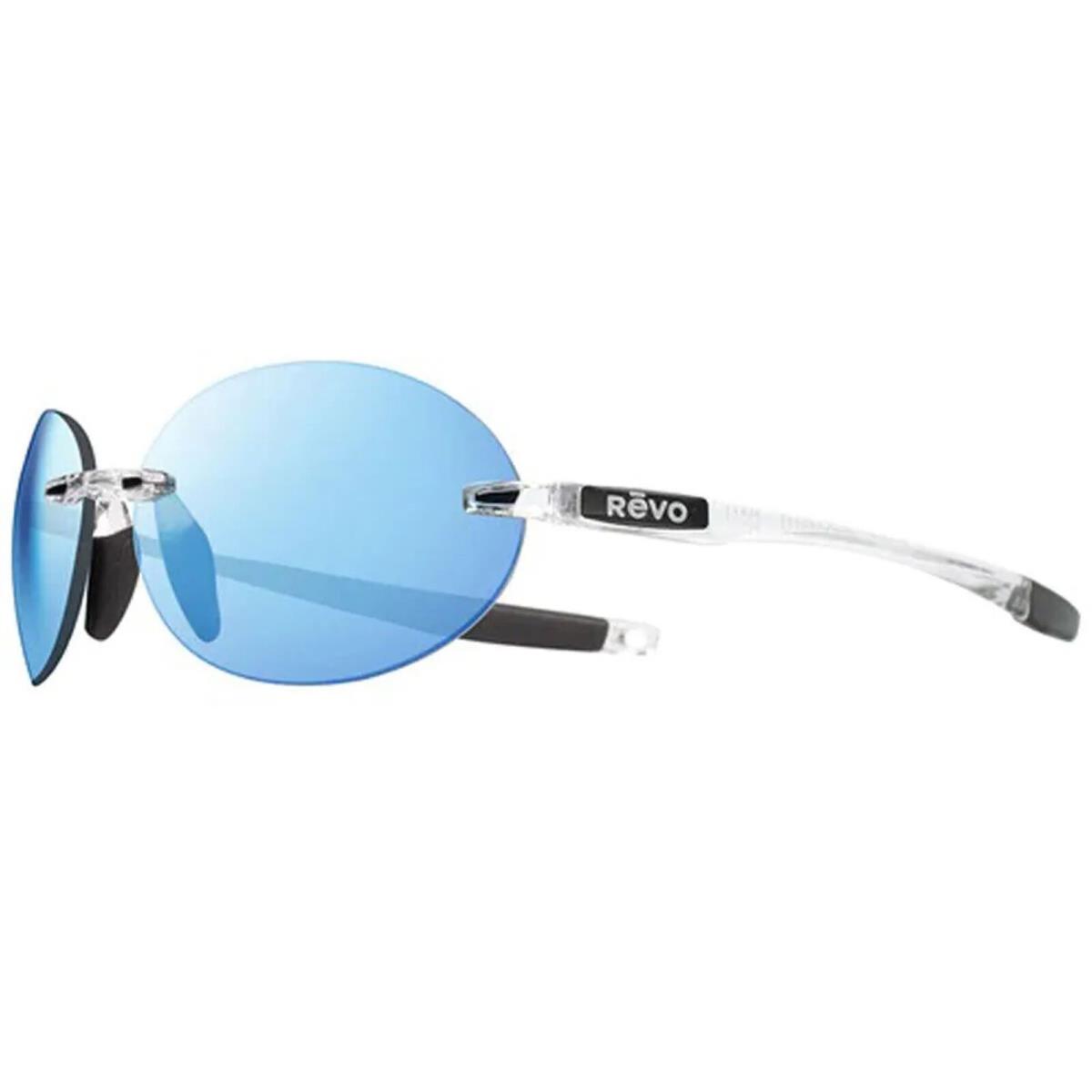 Revo Descend O Polarized Men`s Oval Rimless Sunglasses - RE1168 - Made in Italy Crystal/Blue Water Mirrored (09BL)