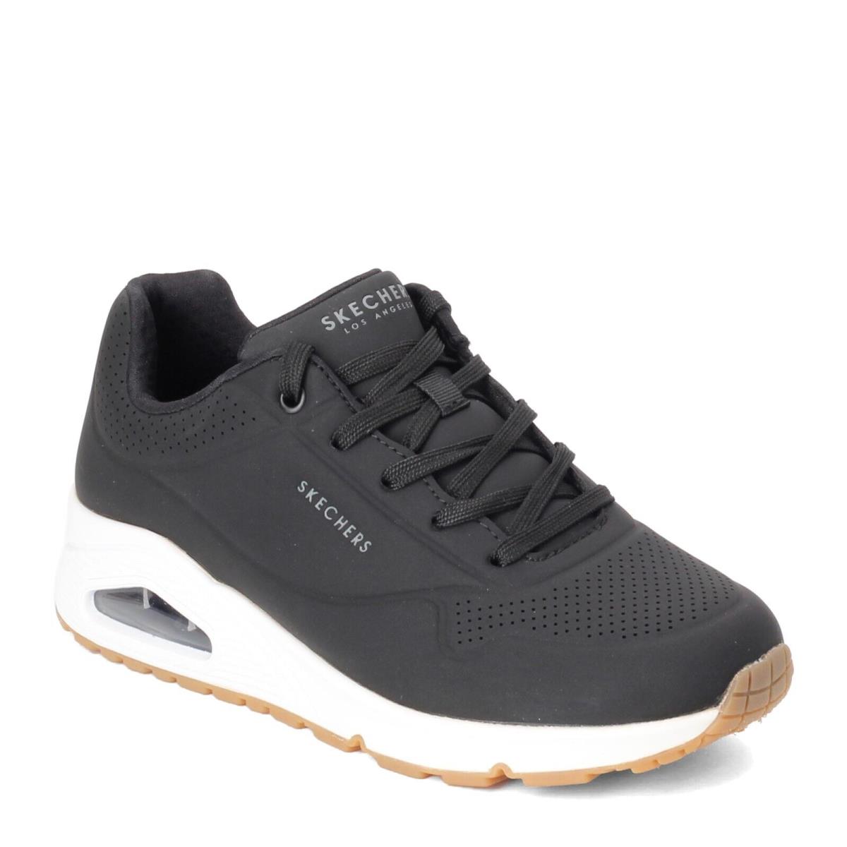 Women`s Skechers Street Uno - Stand on Air Sneaker - Wide Width 73690W-BLK Blac - Black/White