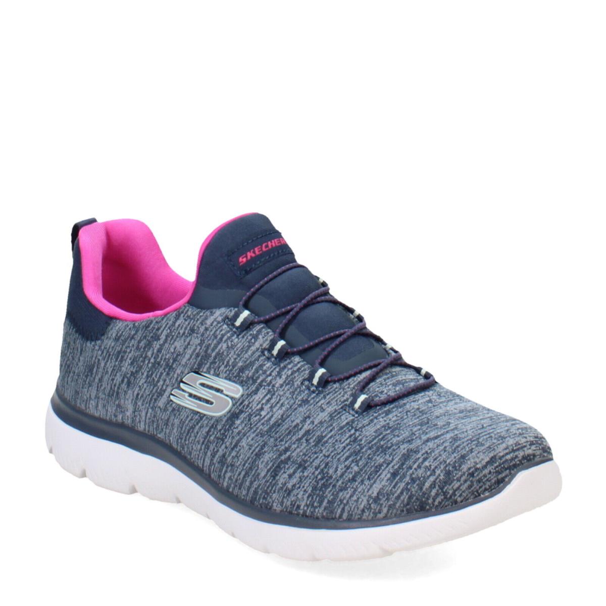 Women`s Skechers Summits - Quick Getaway - Wide Width 12983W-NVHP Grey Navy P - Grey Navy Pink