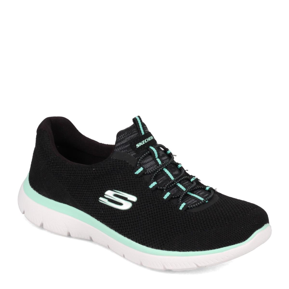 Women`s Skechers Summits - Cool Classic Sneaker - Wide Width 149206W-BKTQ Black - BLACK TURQUOISE