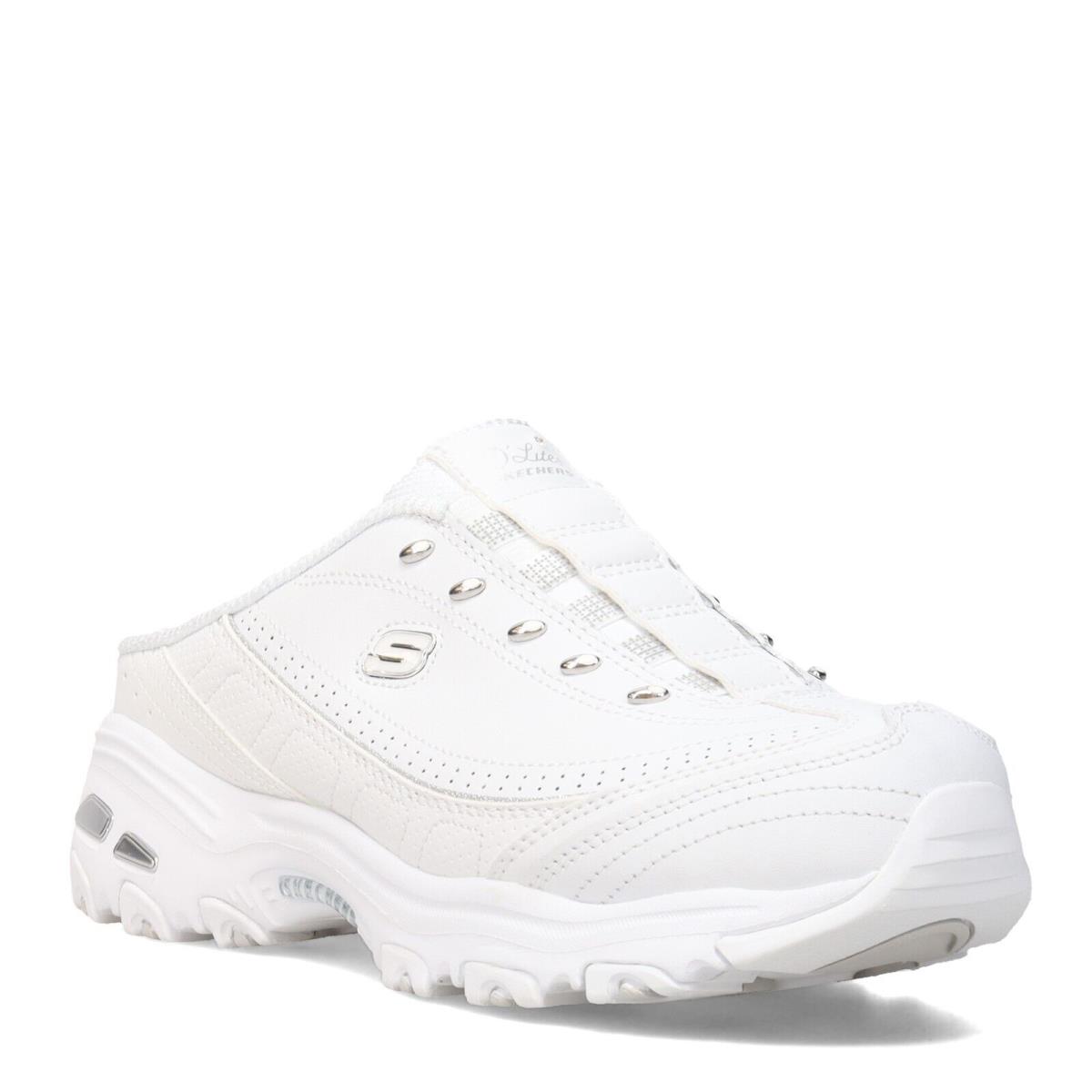 Women`s Skechers D`lites - Bright Sky Sneaker - Wide Width 11933W-WSL White Lea - WHITE