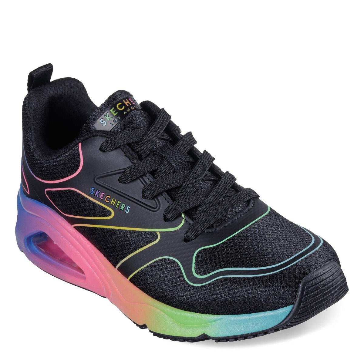 Women`s Skechers Street Tres-air Uno - Rainbow Roads Sneaker 177416-BKMT Black - Black Multi