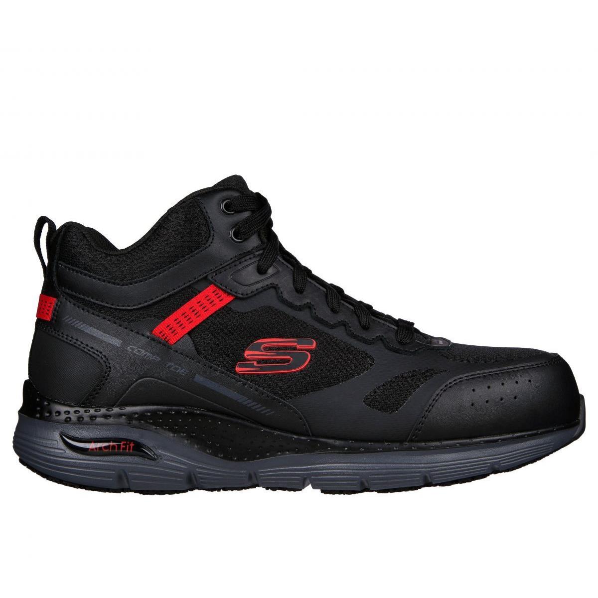 Skechers Work Men`s Arch Fit SR - Bensen High-top Work Shoe Black/red - 200159-B