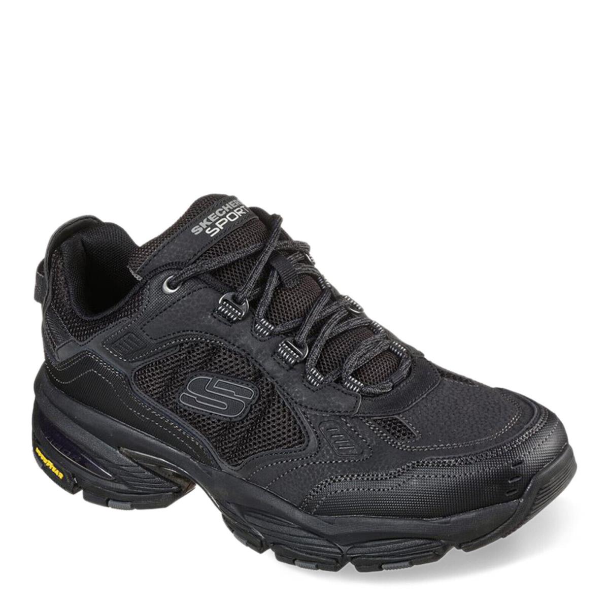 Men`s Skechers Vigor 3.0 Sneaker 237145-BBK Black/black Leather Mesh Synthetic - Black/Black