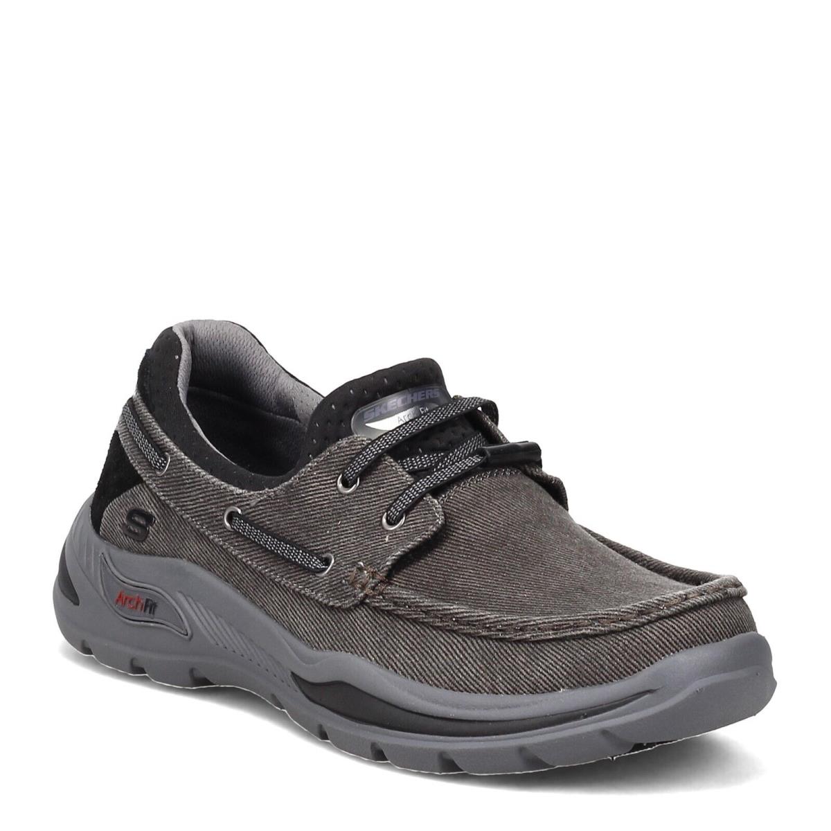 Men`s Skechers Arch Fit Motley - Oven Boat Shoe 204180-BLK Black Canvas Mesh