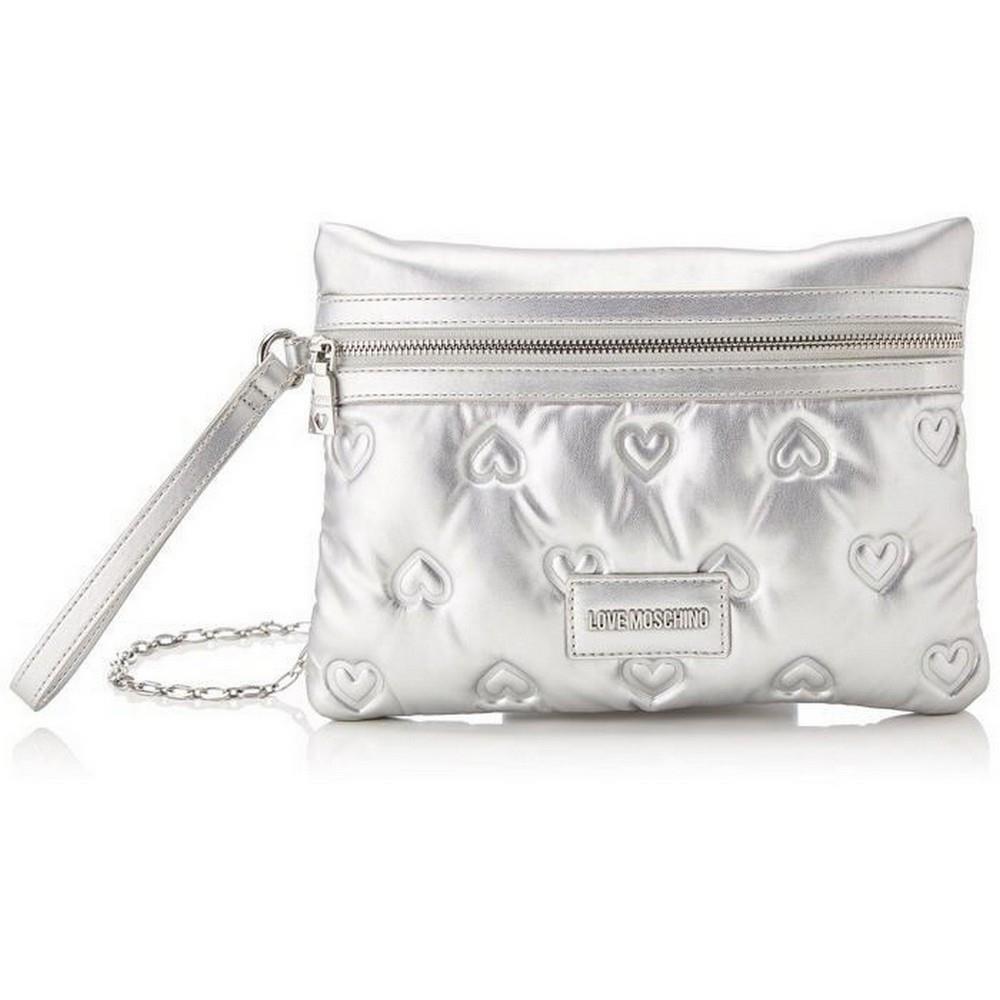 Moschino Women`s Handbag Ladies Bag Borsa PU Embossed Argento JC4040PP1FLD0902