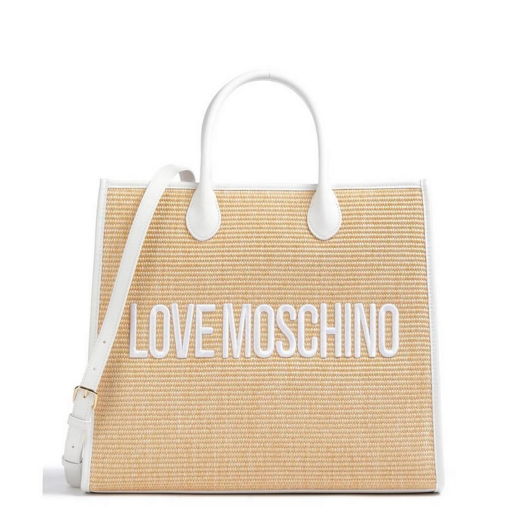 Moschino Women`s Handbag Ladies Bag Borsa Raffia Nat + PU Bianco JC4318PPOGKN110A