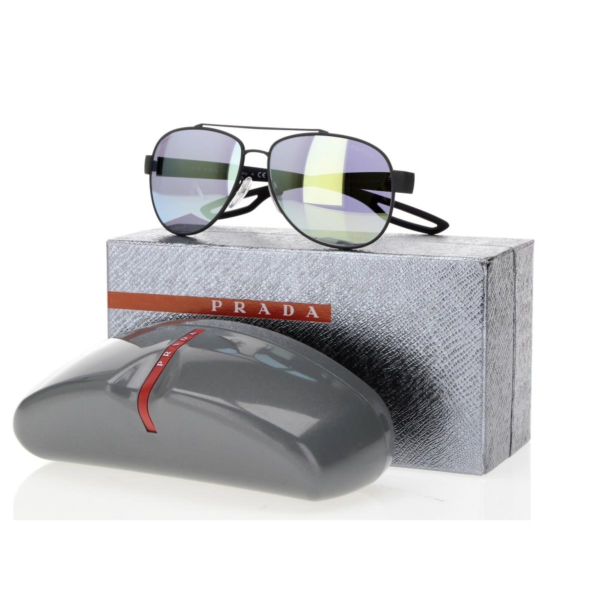 Prada Linea Rossa Mens PS 55QS Grey Rubber/emerald Iridium Pilot Sunglasses