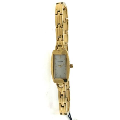 Bulova Women`s Analog Tonneau Gold Tone Mother of Pearl Dial Dress Watch 97L001