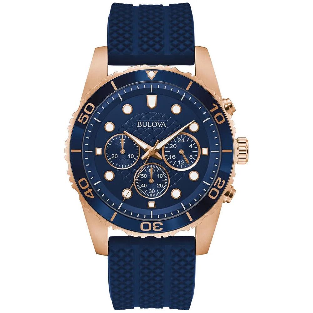 Bulova Men`s Chronograph Classic Navy Silicone Strap Watch 43mm Style 98A299 - Navy