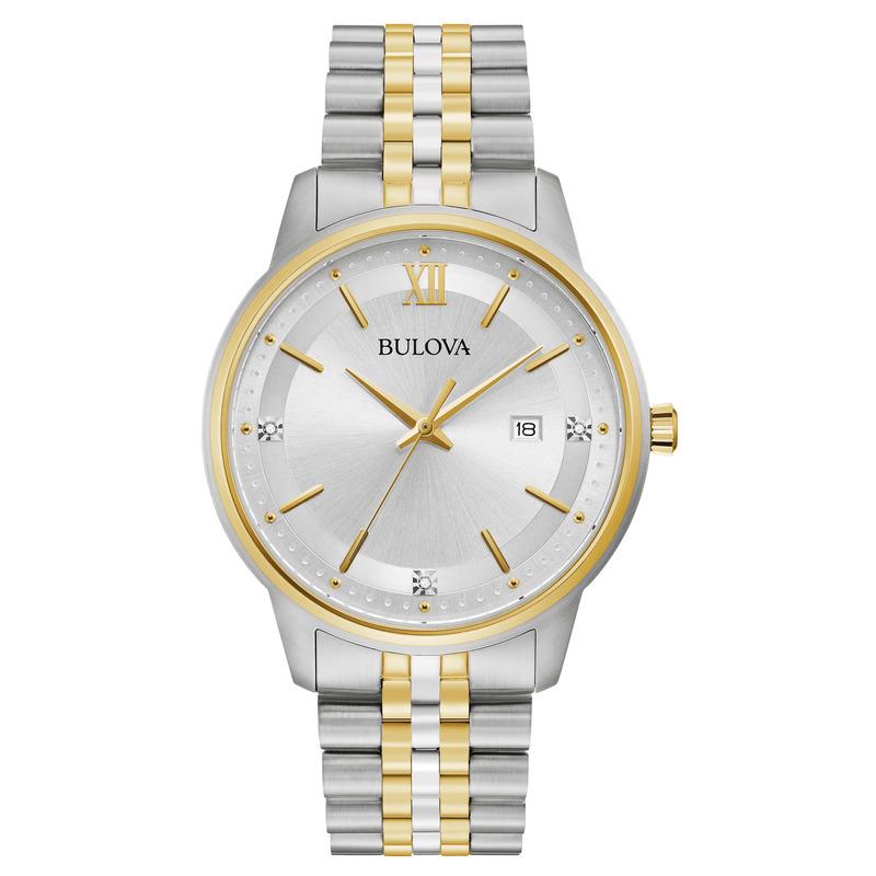 Bulova Men`s Classic Calendar Quartz Silver Stainless Steel Watch 41 MM 98D161 - Dial: Silver, Band: Silver