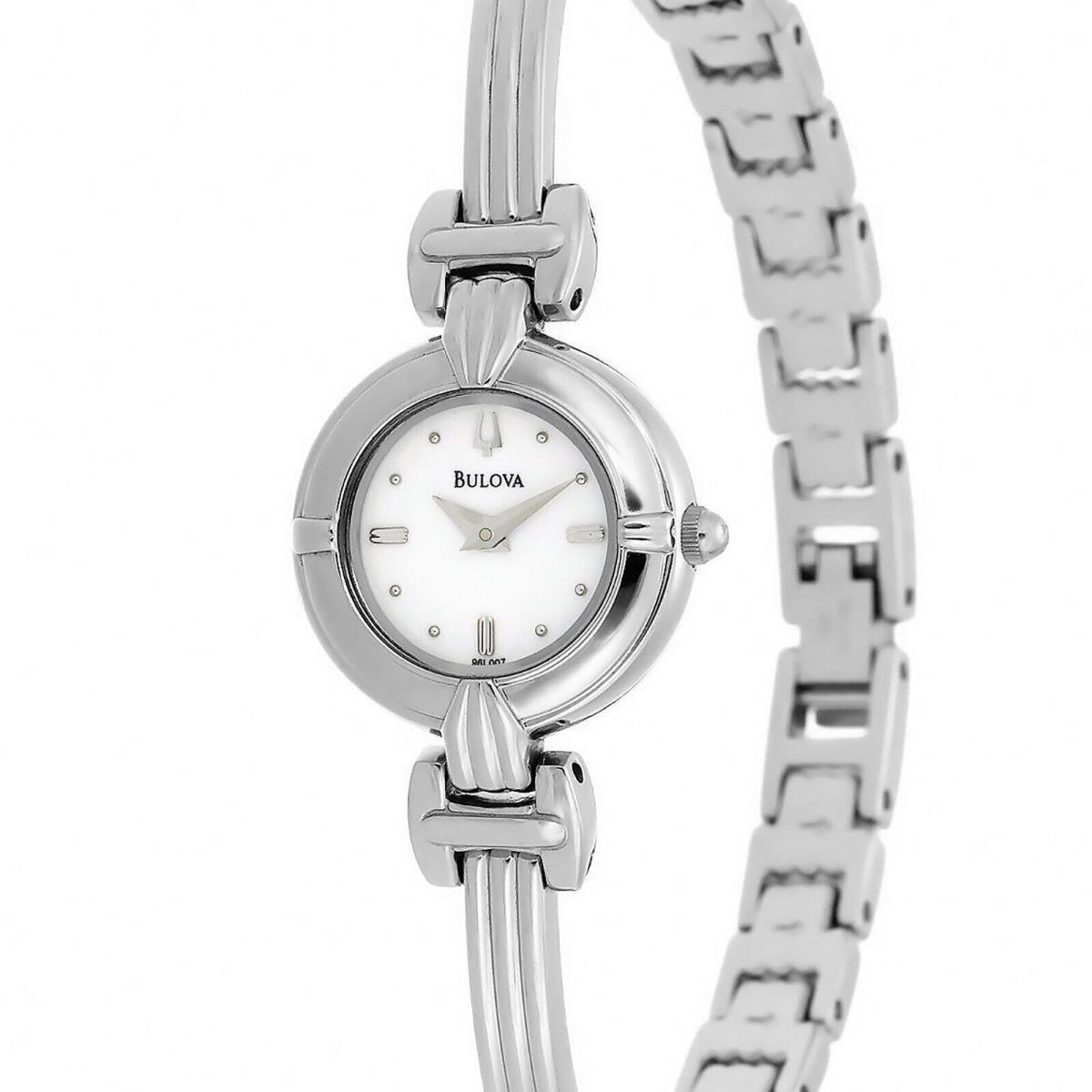 Bulova Womens Half-bangle Dress Watch White Dial Silver Stainless Steel Band