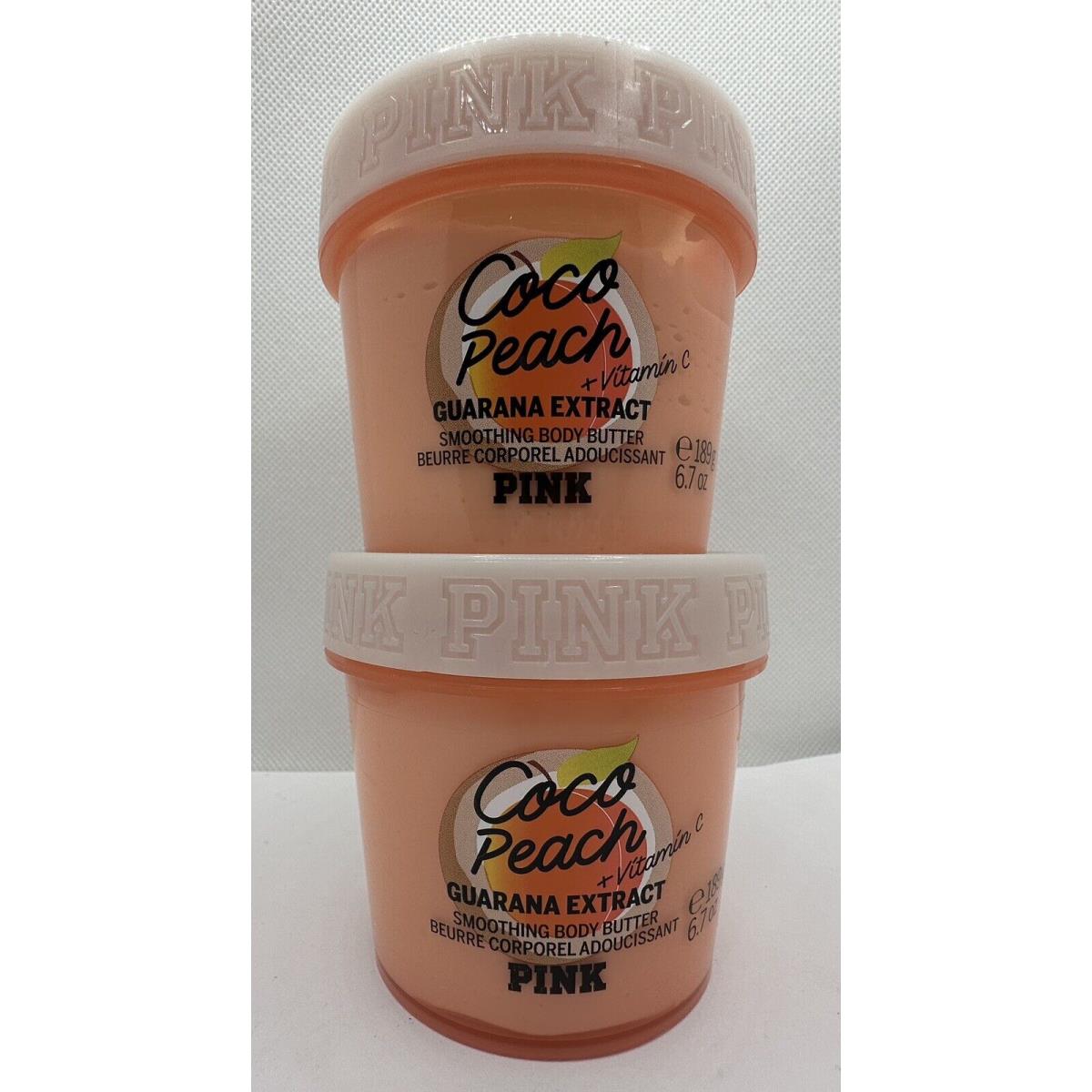 Victoria`s Secret Pink Coco Peach Smoothing Body Butter 6.7 Oz x2