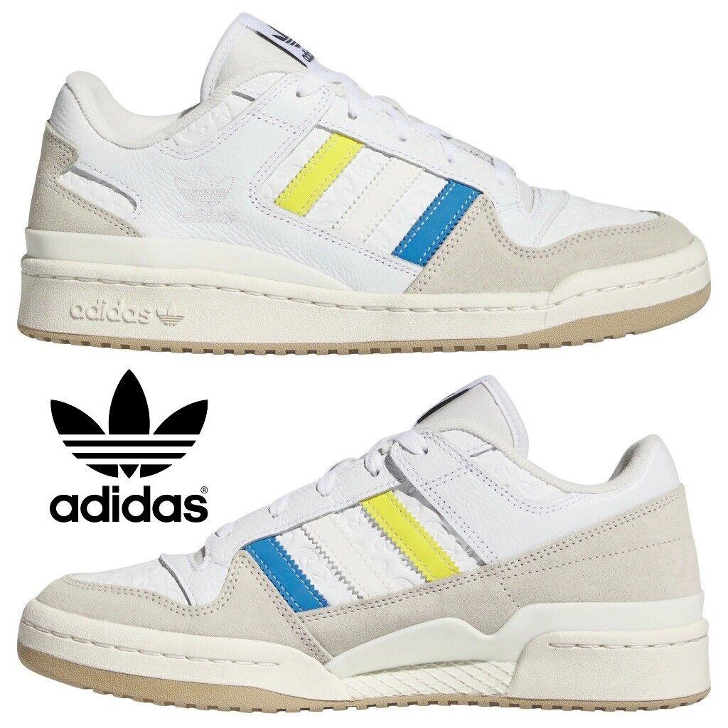 Adidas Originals Forum Low CL Men`s Sneakers Comfort Sport Casual Shoes White - White, Manufacturer: Yellow/White/Blue