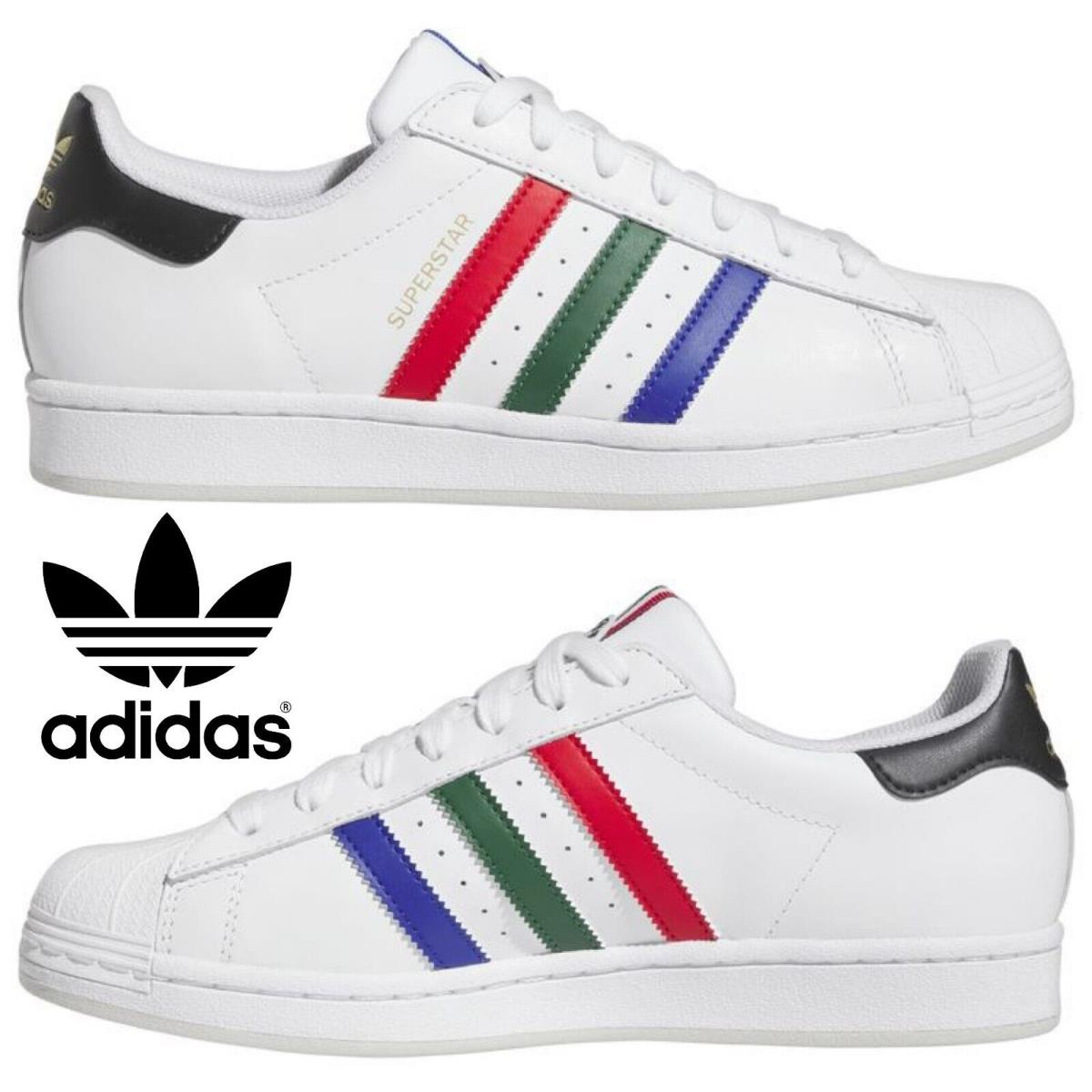 Adidas Originals Superstar Men`s Sneakers Comfort Sport Casual Shoe White - White, Manufacturer: White/Lucid Blue/Dark Green