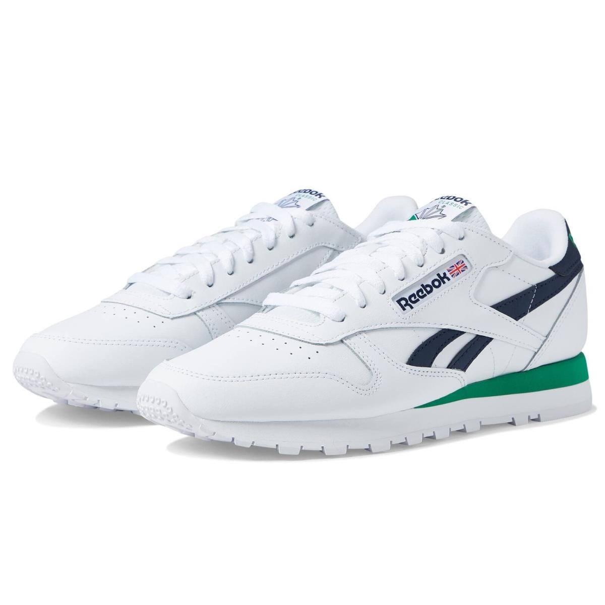 Reebok Men Classic Leather Sneaker White/vector Navy/glen Green GY9748 - White/Vector Navy/Glen Green