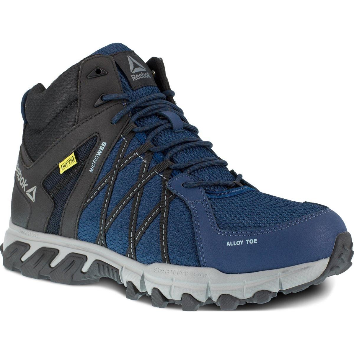 Reebok Trailgrip Work Men`s Internal Metatarsal Alloy Toe Electrical Hazard Mid - BLACK BLUE GREY