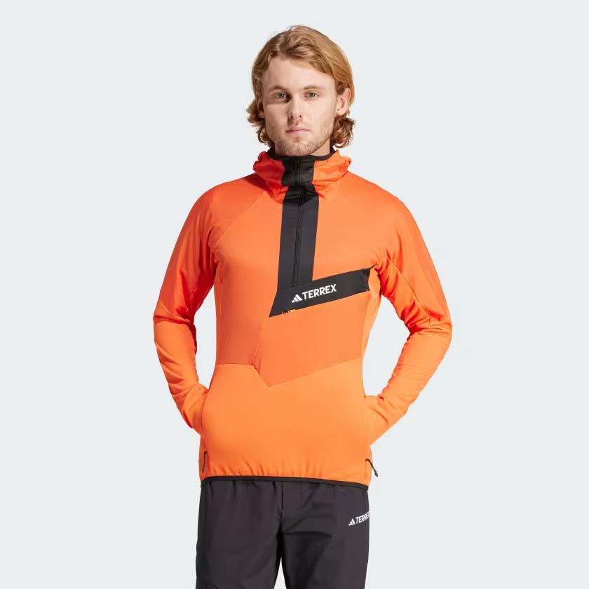 Adidas Men Medium Techrock Ultralight 1/2-Zip Hooded Fleece Jacket Orange IN7007