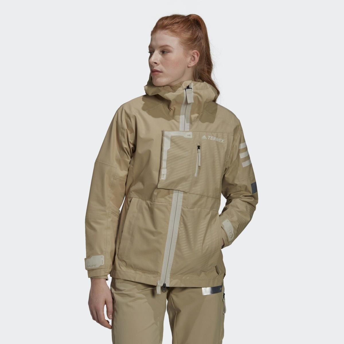 Adidas Women`s Terrex Xploric Graphic Rain.rdy Jacket Savanna Sz Small