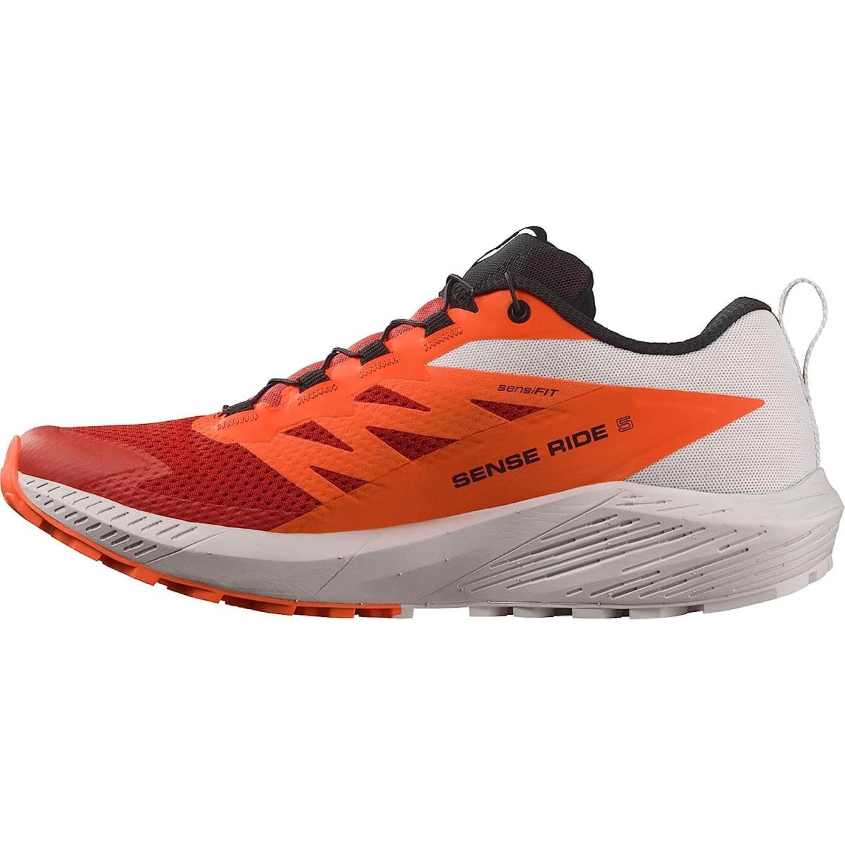 Salomon Men`s Sense Ride 5 Athletics Running Trail Running Shoes Lunar Rock/Shocking Orange/Fiery Red