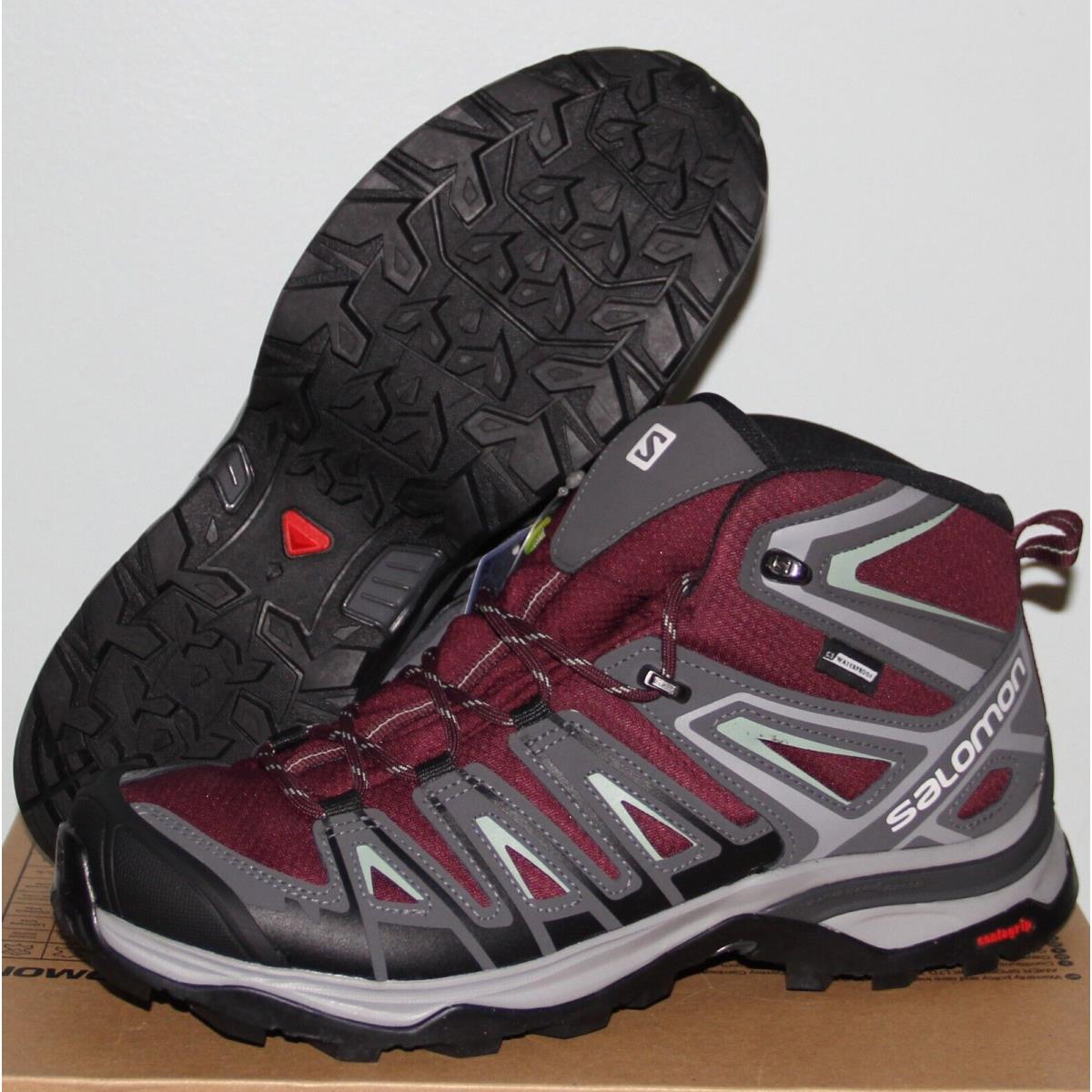 Salomon X Ultra Pioneer Mid Waterproof Hiking Boots Womens 9 Wine Granite