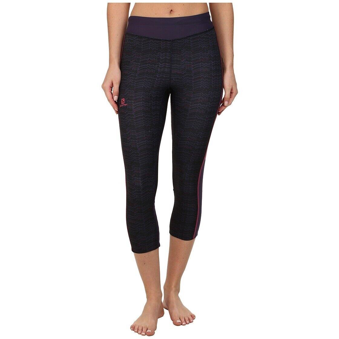 Salomon 241129 Womens Elevate Activewear Crop Leggings Black Size X-large