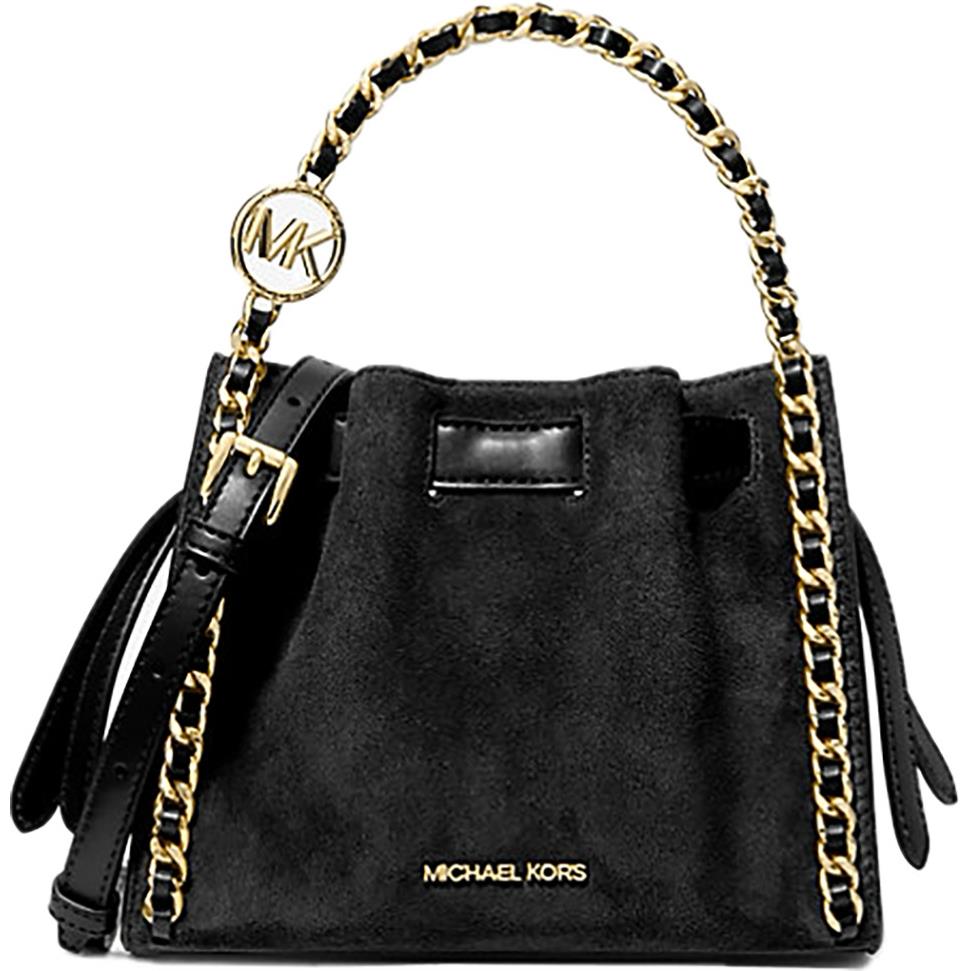 Michael Kors Mina Small Suede Logo Chain Crossbody Mini Belted Bag Black