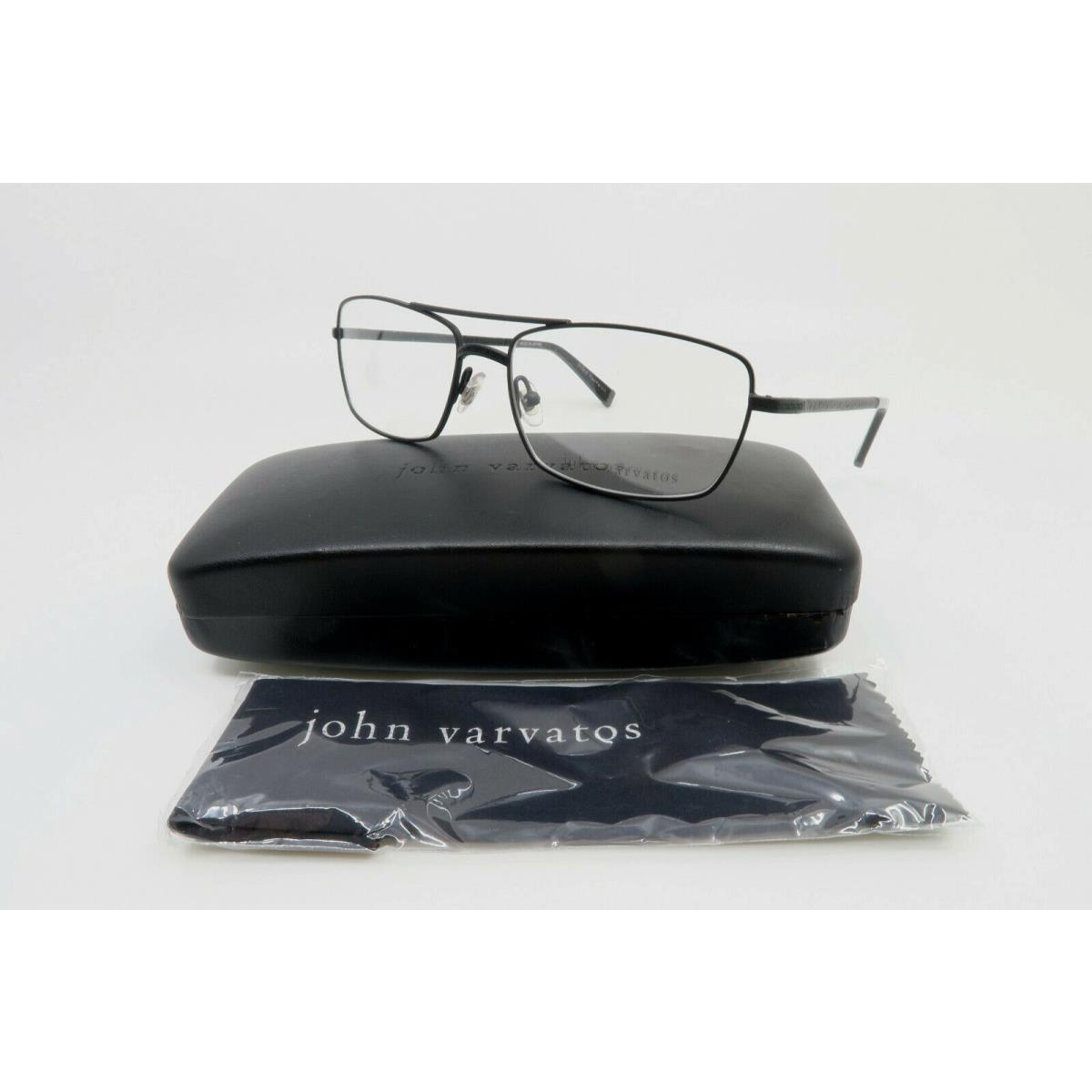 John Varvatos V148 Matter Black Men`s Rectangular Eyeglasses 56mm with Case