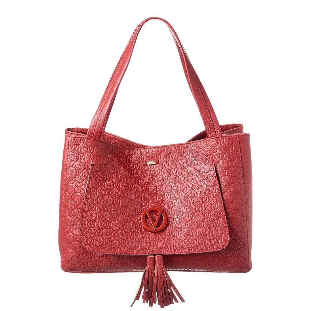 Valentino By Mario Valentino Ollie Dollaro Monogram Leather Tote Women`s Red