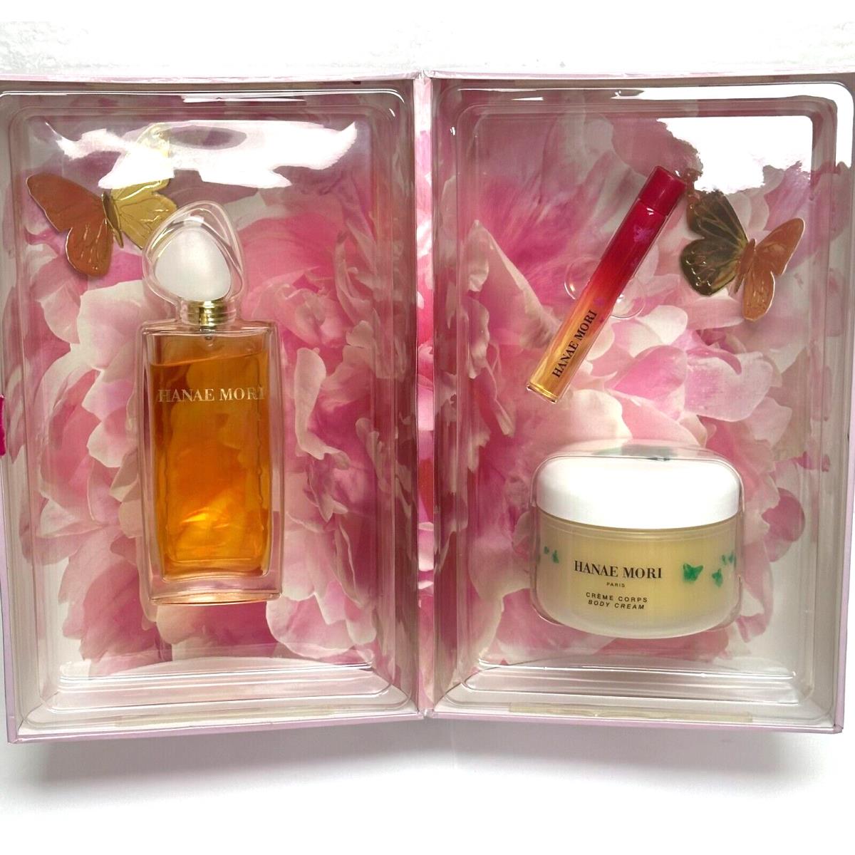 Hanae Mori Butterfly For Women 3PC Gift Set 3.4OZ Edp SP + 8.4OZ B/cream + 0.33