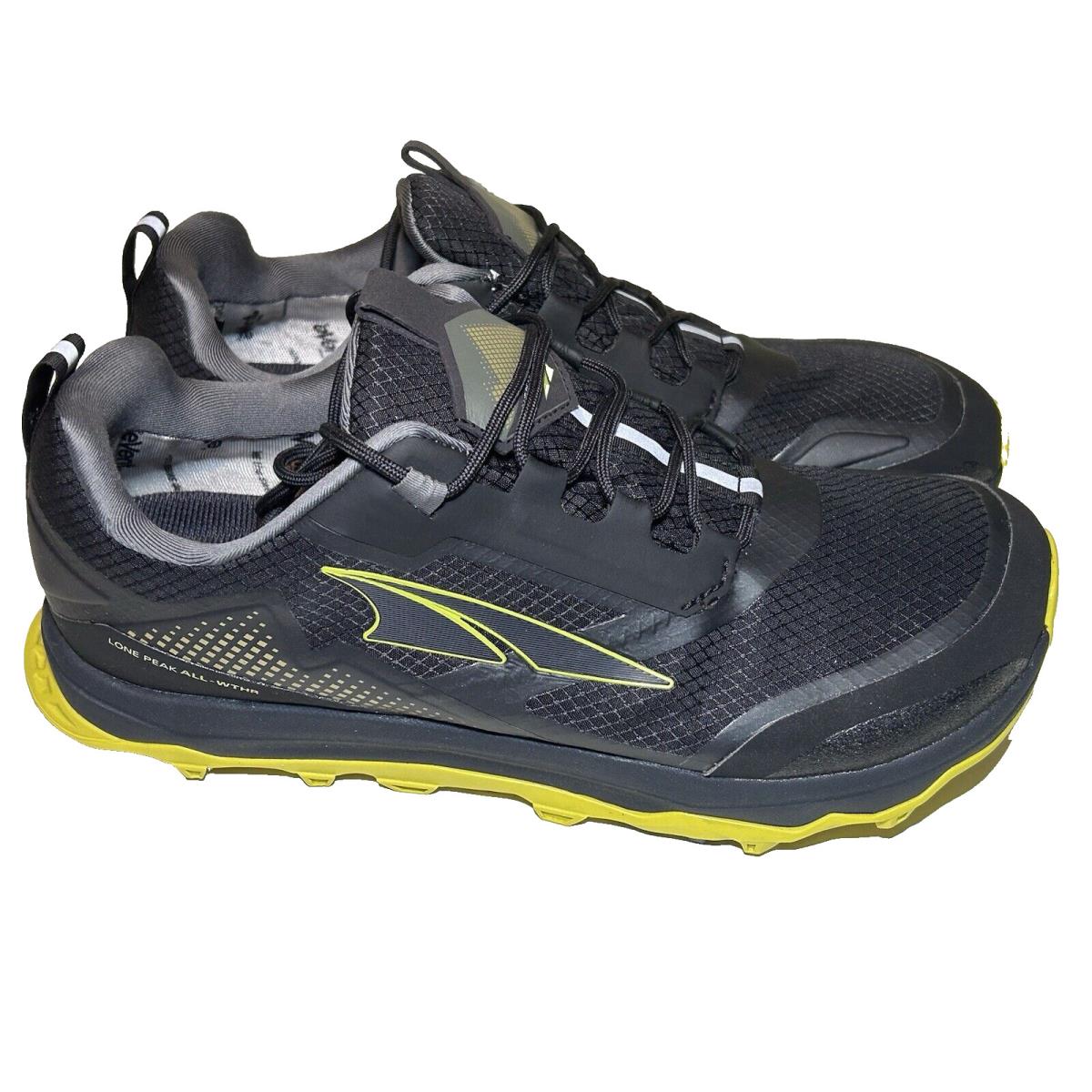 Altra Mens Size 9.5 Lone Peak All-weather Low Black/yellow Hiking Trail Running