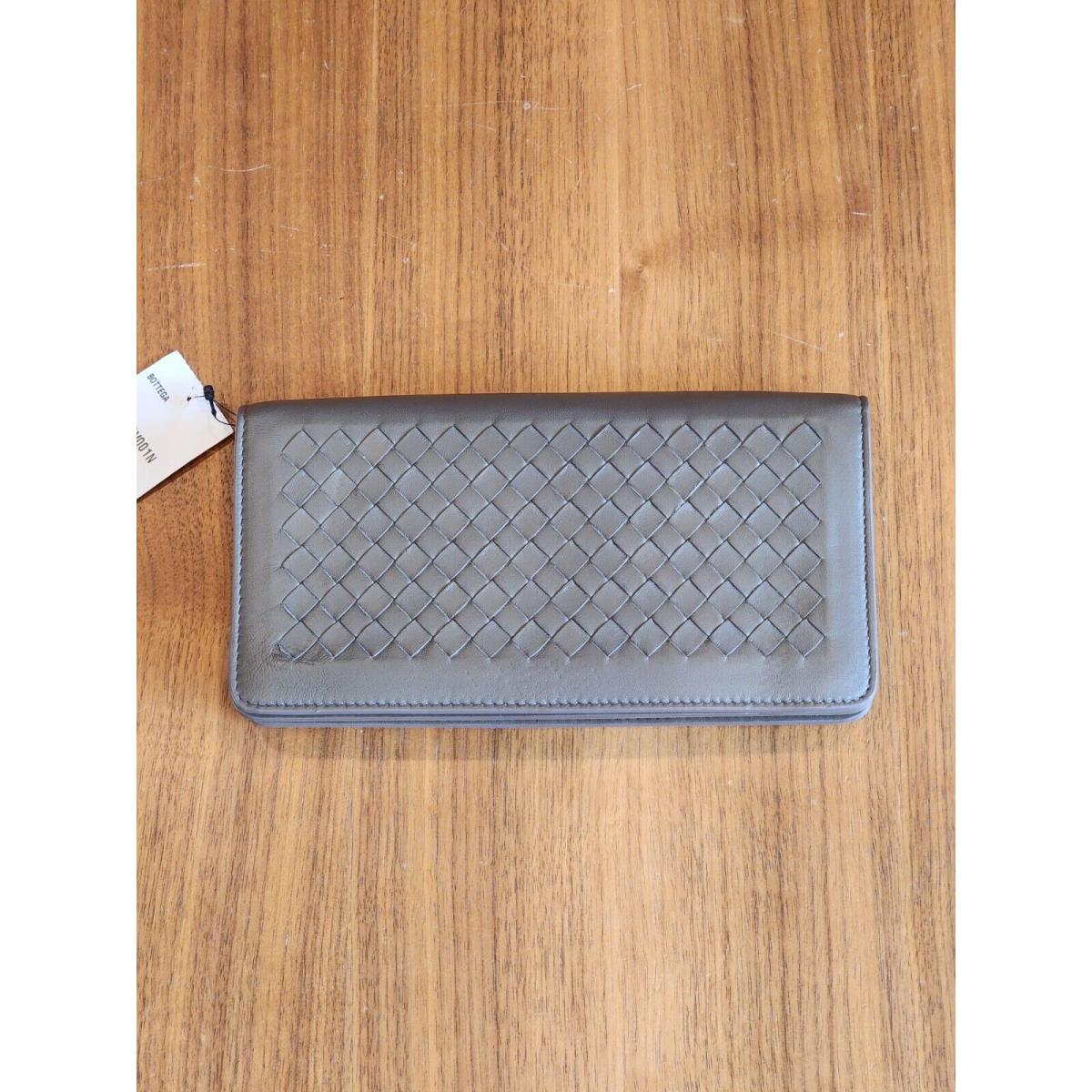 Bottega Veneta Intrecciato Brown Gray Leather Continental Wallet on Cha