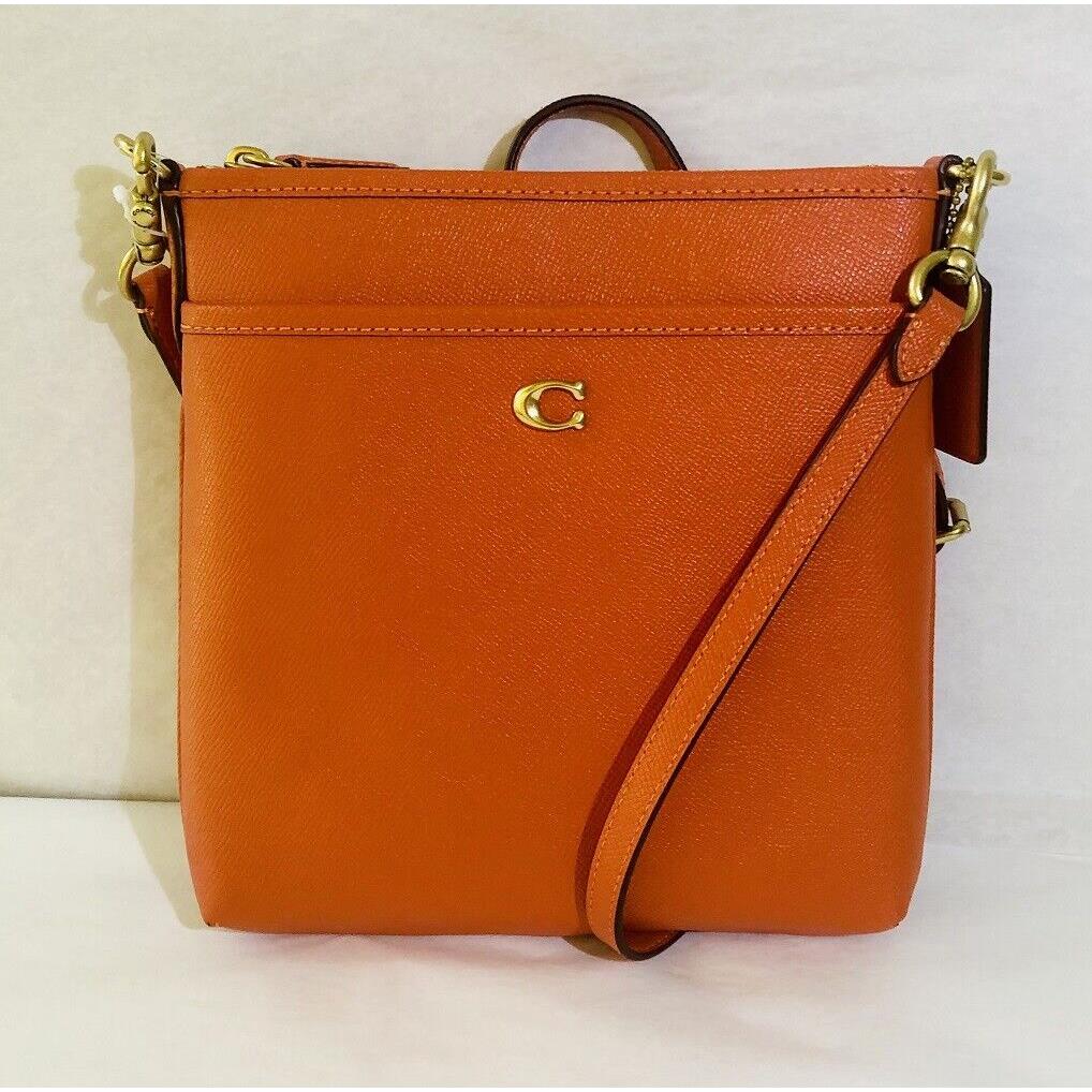 Coach Kitt Leather Gold Tone Messenger Crossbody Bag Sun Orange