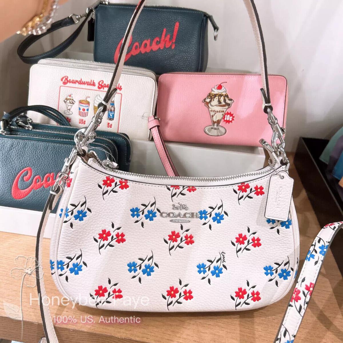 Coach Teri Shoulder Bag with Floral/stickers/blueberry Print CT830 Silver/Chalk Multi