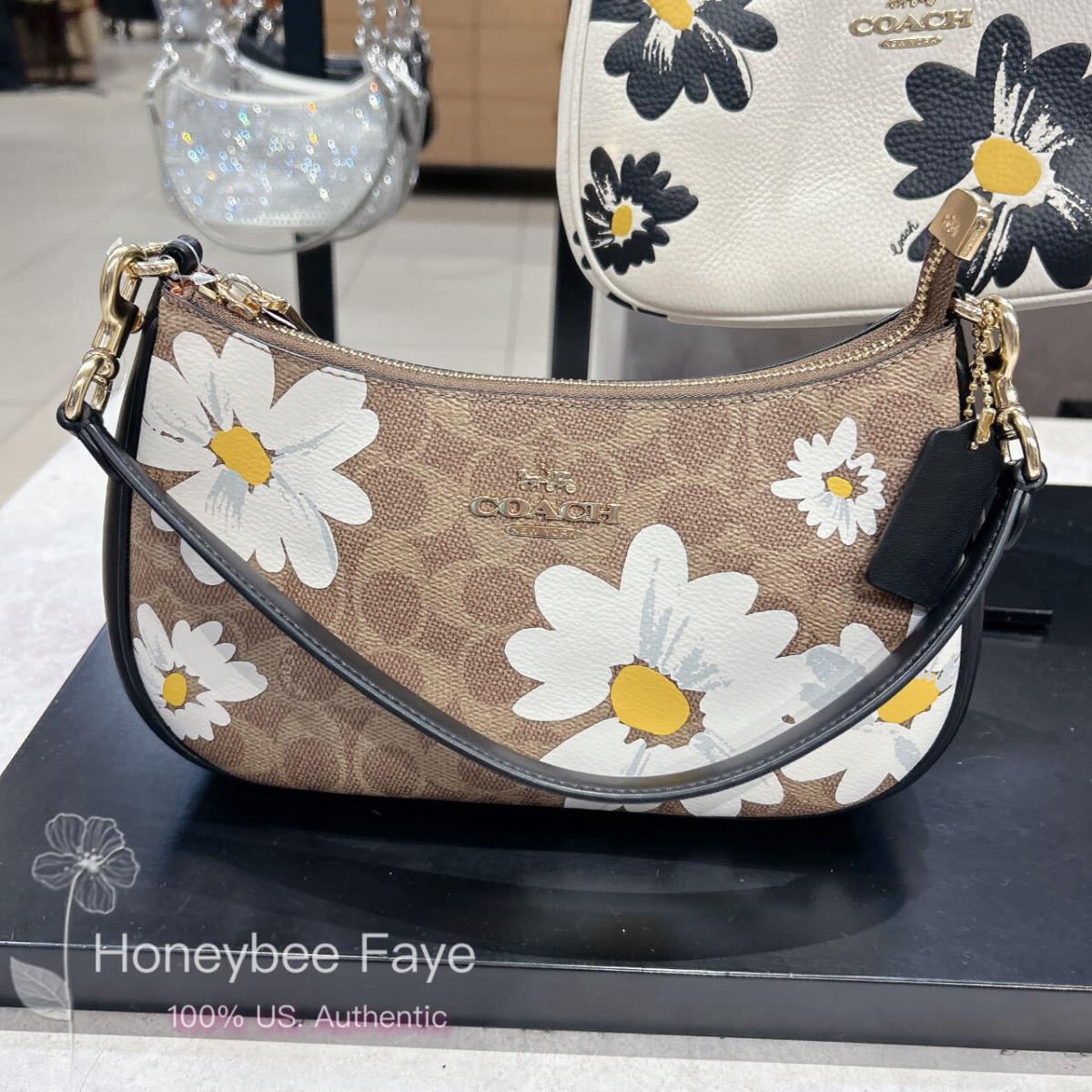 Coach Teri Shoulder Bag with Floral/stickers/blueberry Print CZ586 Gold/Tan Multi