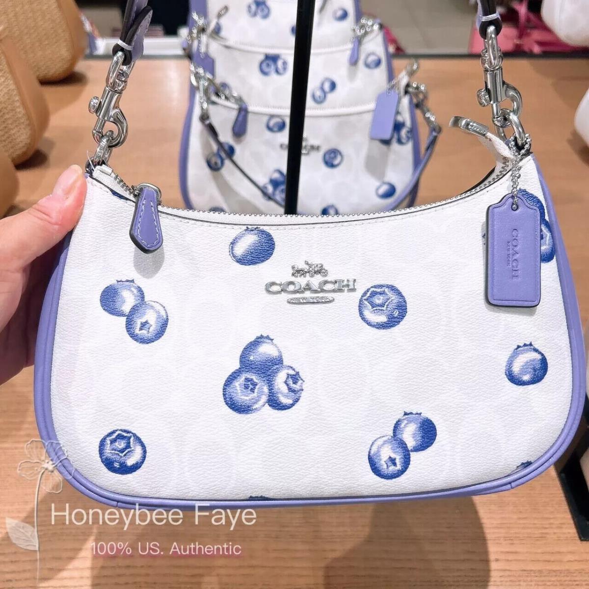 Coach Teri Shoulder Bag with Floral/stickers/blueberry Print CR292 Silver/Chalk/Light Violet