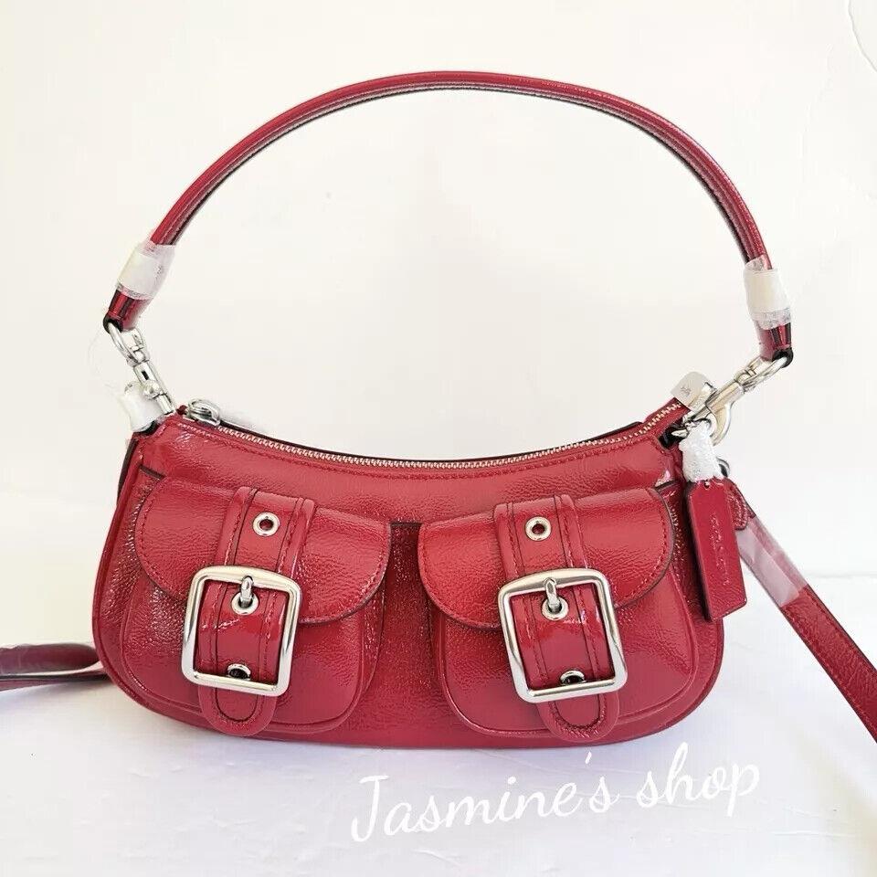 Coach Ashton Baguette Bag cv943 Silver/Red