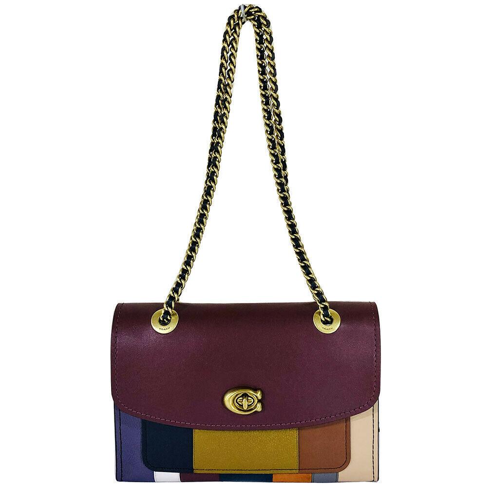 Coach Patchwork Stripe Parker Shoulder Bag Oxblood Multi - Exterior: Oxblood Multi, Handle/Strap: Gold, Hardware: Gold