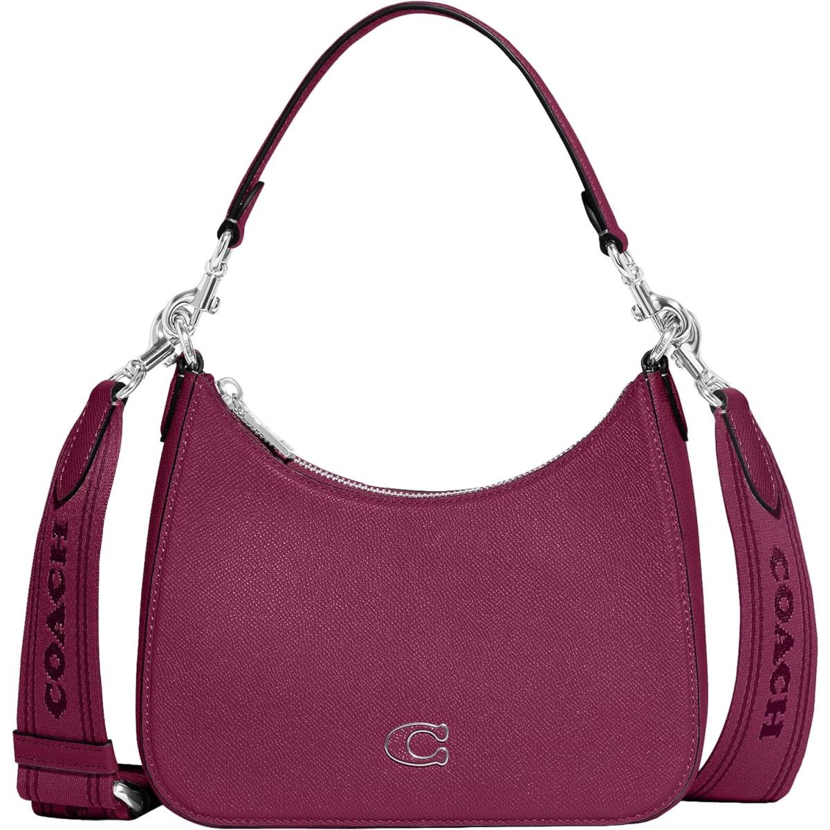 Coach Unisex Hobo Crossbody Bag in Crossgrain Leather Deep Plum