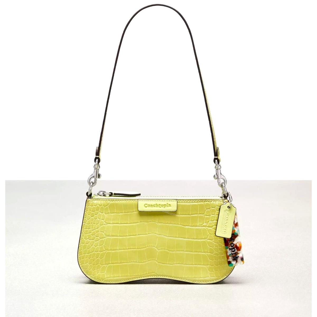 Coach Wavy Baguette Bag Croc Embossed Coachtopia Leather Pale Lime CU871