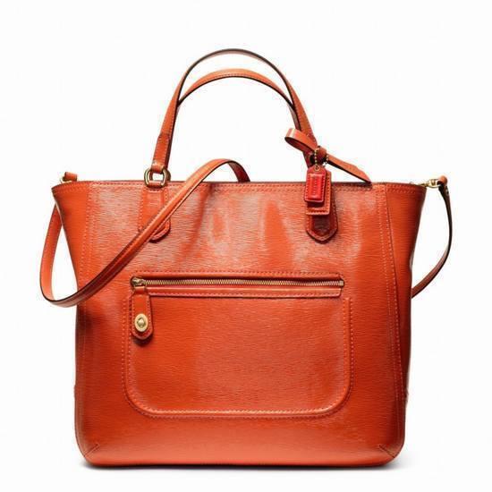 Coach Poppy Textured Patent Small Blaire Tote 25042 Brass/desert Sky Orange