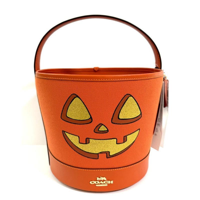 Coach Halloween Pumpkin Trick or Treat Bucket Leather Canvas Orange