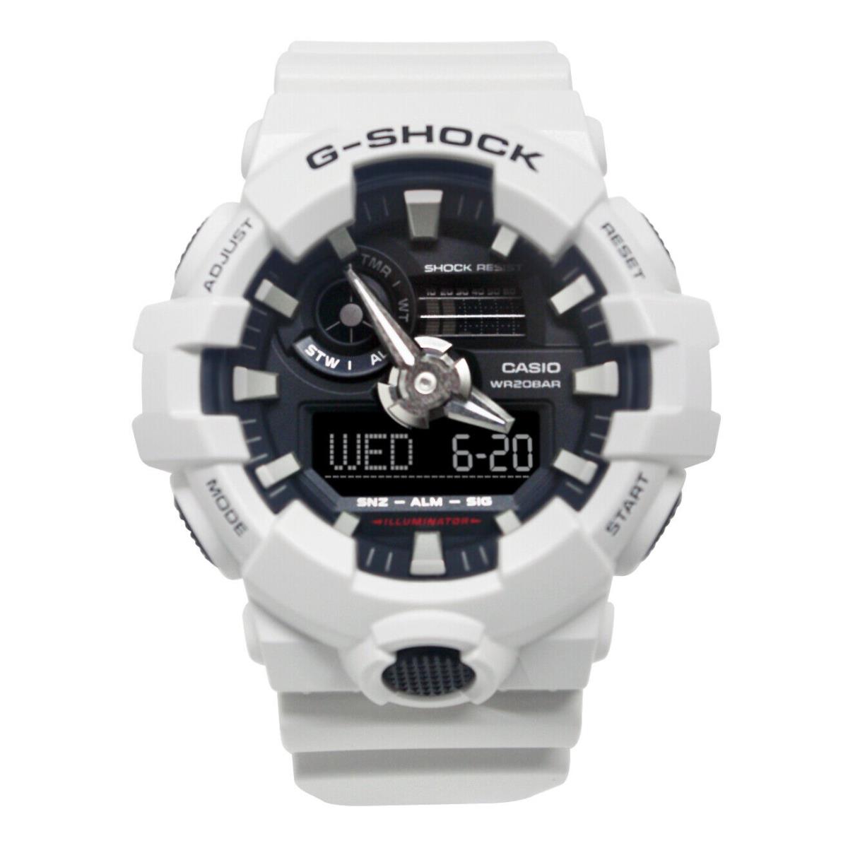 Casio GA700-7A G-shock Black Analog Digital Dial White Resin Band Watch - Face: black, Dial: black, Band: white