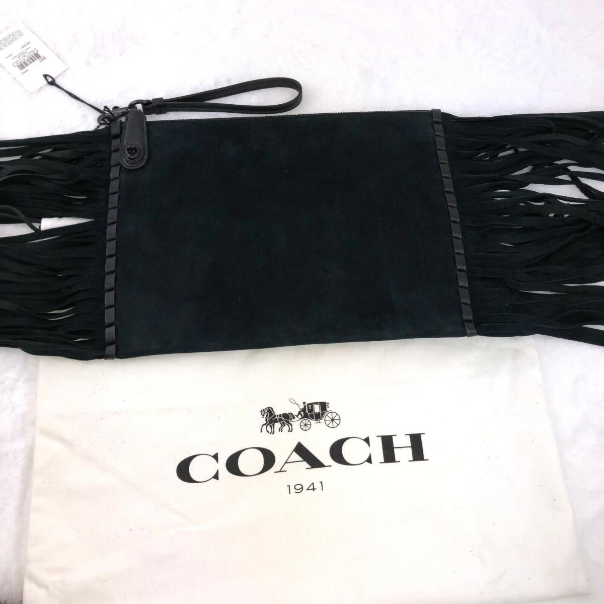 Coach 1941 Turnlock Wristlet 30 in Suede W/fringe Black 86840 Retail