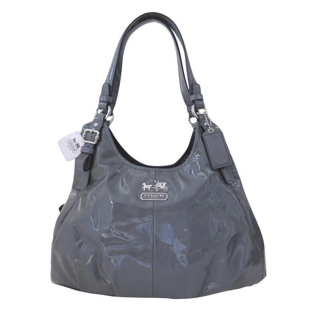 Coach Maggie Dark Gray Patent Leather Shoulder Purse Hobo Bag 17747