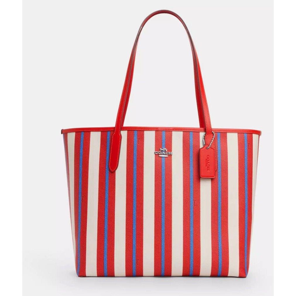 Coach CT825 City Tote Stripe Print Coated Canvas Leather Below Retail