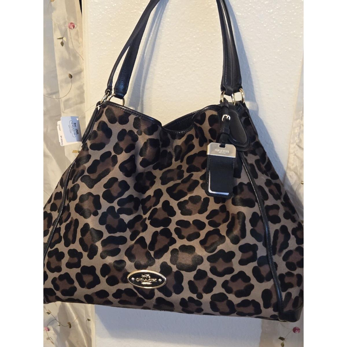 Coach Large Edie Ocelot Leopard Print Haircalf Leather Shoulder Bag 33605