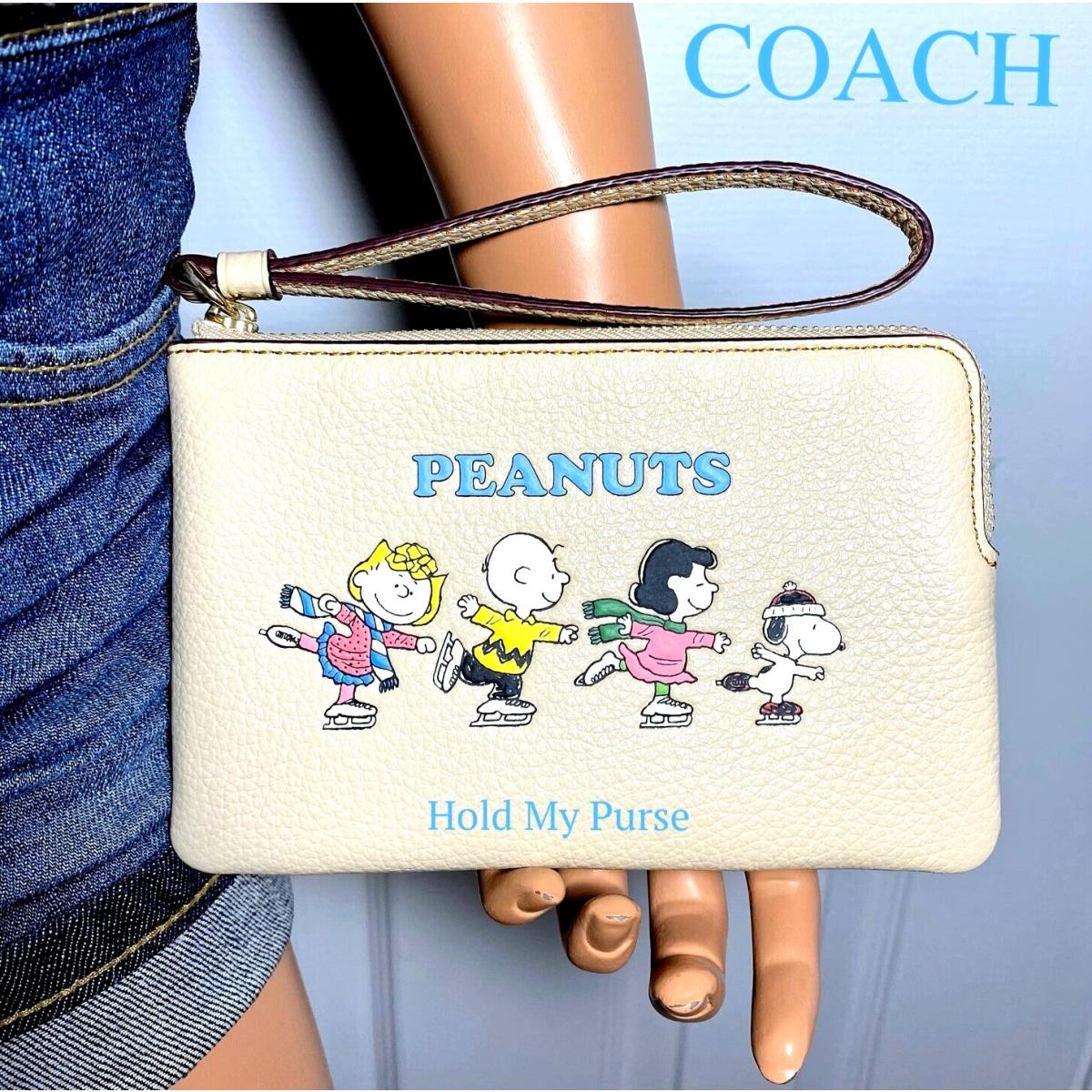 Coach X Peanuts Wristlet Bag Corner Zip Snoopy Friends Ice Skating